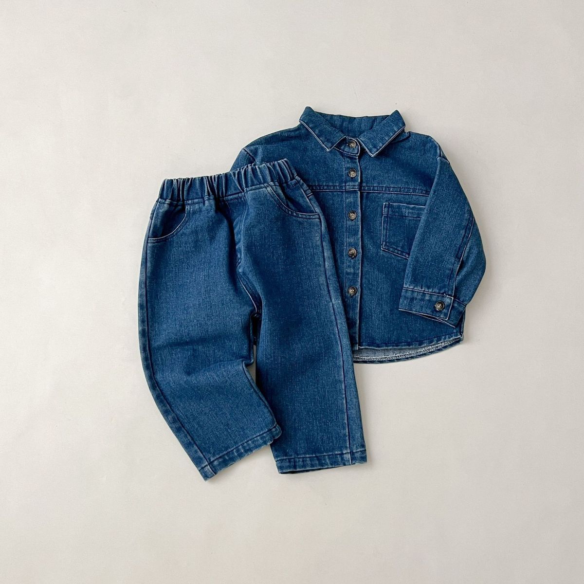 Nuovo set di abbigliamento autunnale coreano per bambini, top da uomo e da donna, abito in denim con maniche, pantaloni lunghi, set da due pezzi_voghion.com