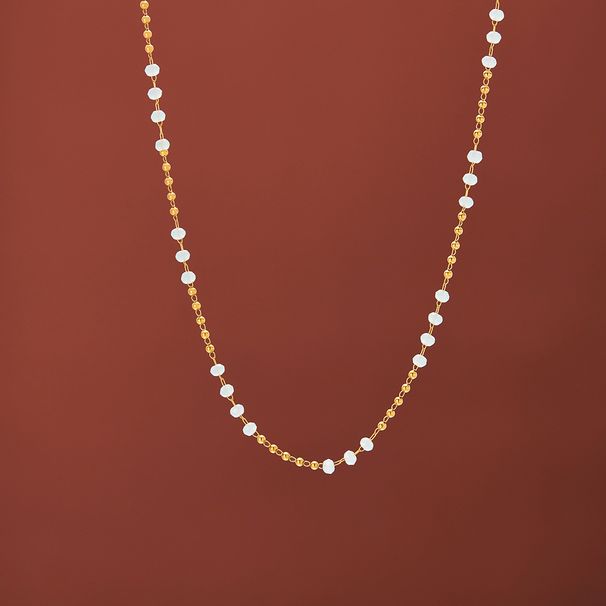 Wenjian Sky Blue Handmade Necklace Sweater Chain Short Bead Titanium Steel Plated Gold Jewelry_voghion.com