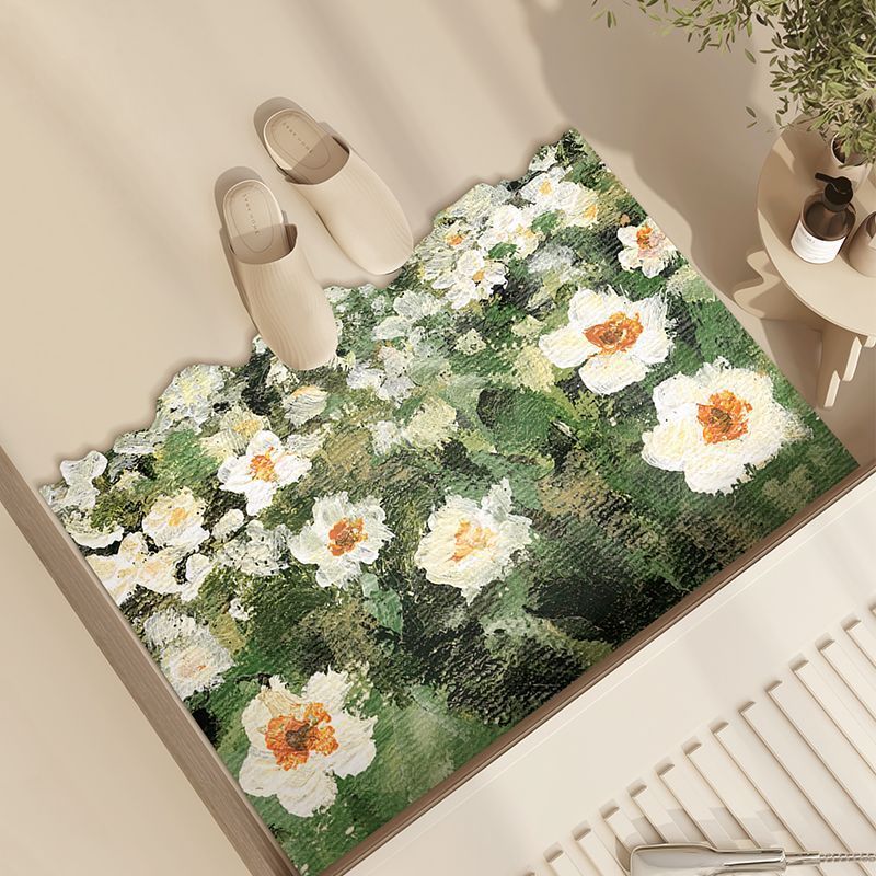 Oil Painting Style Flower High Appearance Bathroom Non-Slip Foot Household Diatomaceous Earth Absorbent Mat_voghion.com
