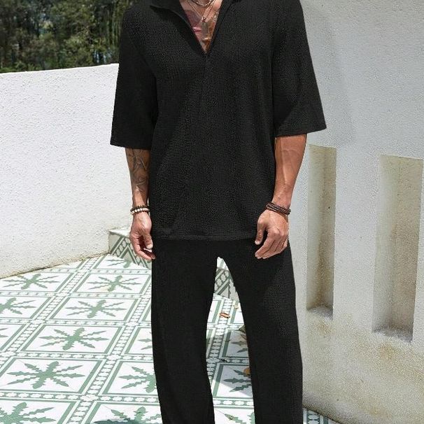 Herren Pendleranzug Freizeithemd Kurzarmhose Männer Ausgehen_voghion.com