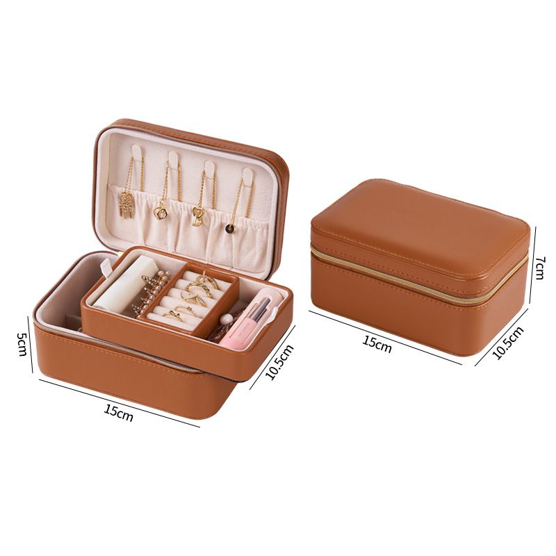 Premium Leather Jewelry Box – Compact 2-Layer Travel Organizer For Earrings, Necklaces & Rings | Dustproof & Anti-Tarnish Design_voghion.com
