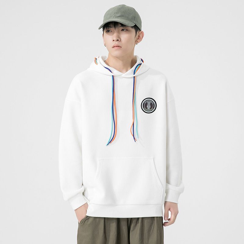 Men's Waffle Hoodie Men's New Korean Fashion Brand Loose Solid Velcro Coat_voghion.com