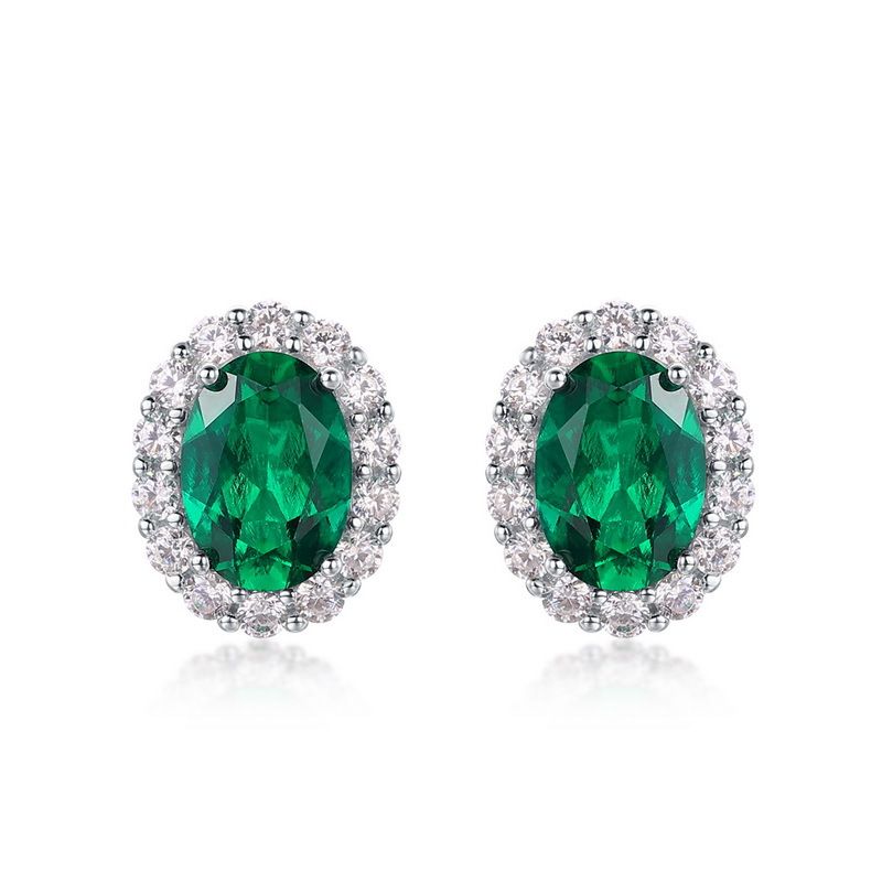 Oval cultivated emerald retro earrings S925 silver full of colored gemstone earrings light luxury atmosphere_voghion.com