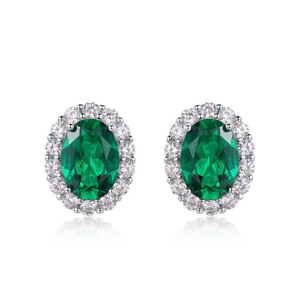 Oval cultivated emerald retro earrings S925 silver full of colored gemstone earrings light luxury atmosphere_voghion.com
