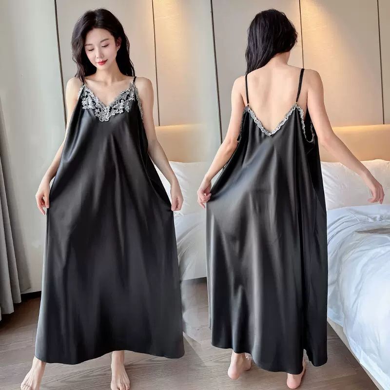 Neues französisches Sommer-Lang-Strapskleid: Sexy Nachthemd für Plus-Size-Frauen bis 150kg, figurbetontes Design_voghion.com