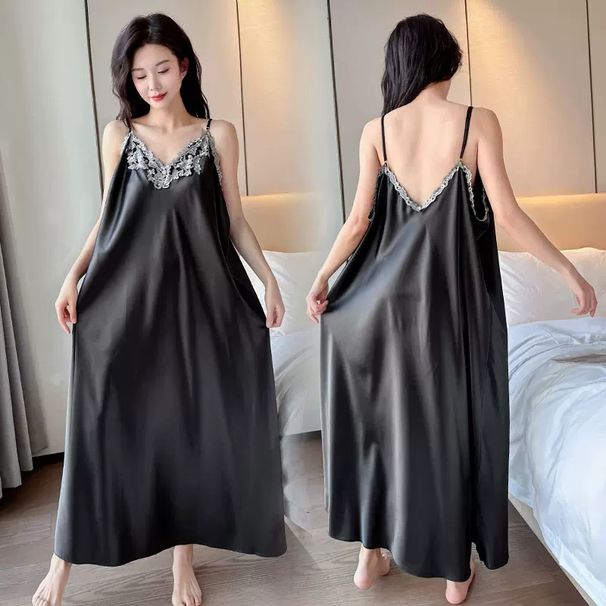 Neues französisches Sommer-Lang-Strapskleid: Sexy Nachthemd für Plus-Size-Frauen bis 150kg, figurbetontes Design_voghion.com