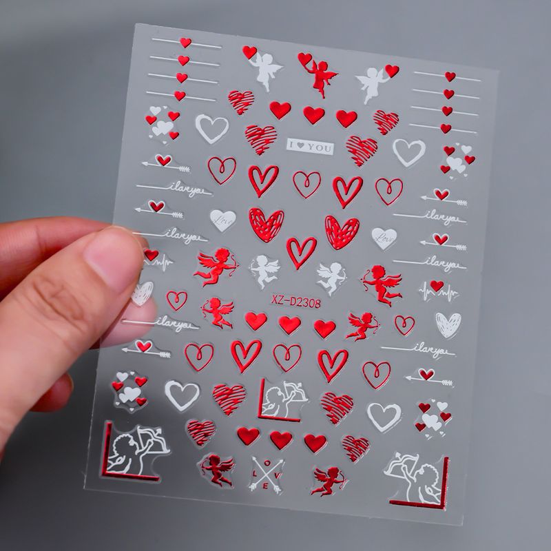 Valentine's Day Heart Adhesive Waterproof Nail Decals - Romantic Love Stickers For Girls, Easy Apply_voghion.com