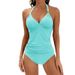 Maillot de bain deux pièces fendu de couleur unie pour femme, bikini dos nu_voghion.com