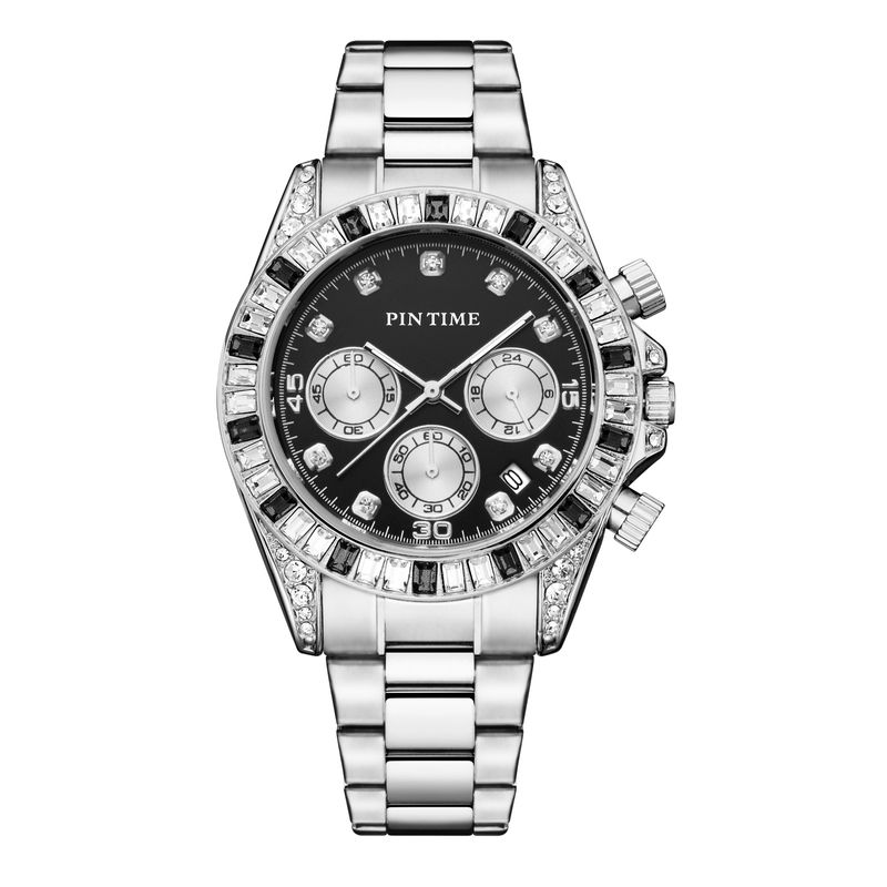 PINTIME cinturino in acciaio di lusso con diamanti colorati orologi da uomo cronografo al quarzo oro bling orologio hip-hop ghiacciato_voghion.com