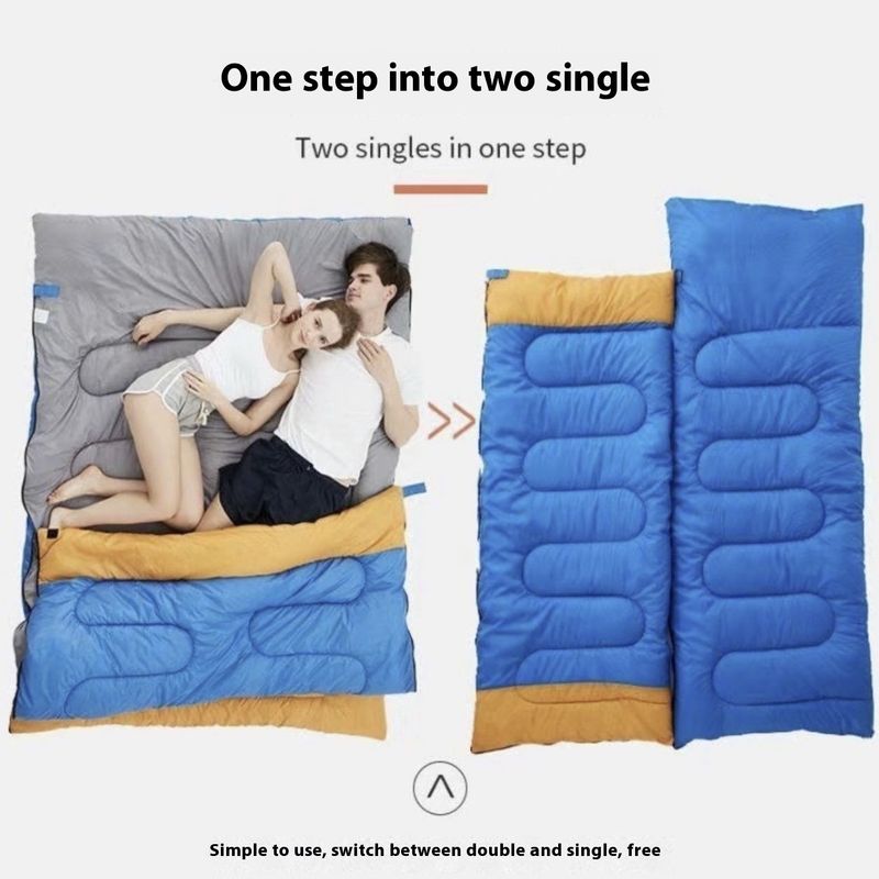 Double Sleeping Bag For Adults, Outdoor Autumn And Winter Thickened Couple Camping Four Seasons Cold-Proof Car Portable_voghion.com