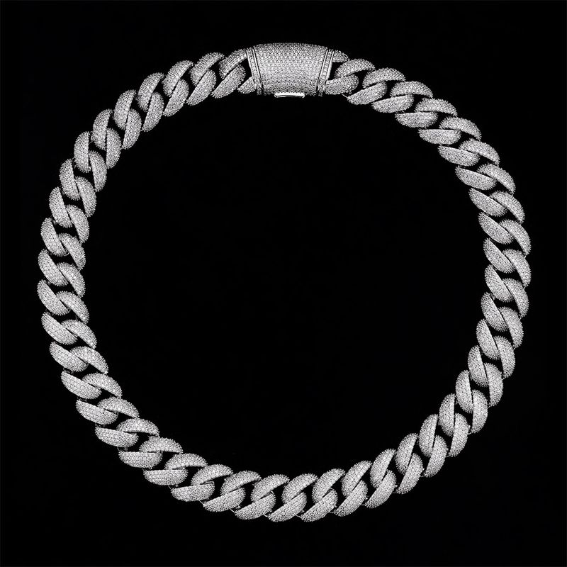 Cuban 18mm Sterling Silver Full Diamond Four Row Moissanite Hip Hop Chain Personality Men's Necklace_voghion.com