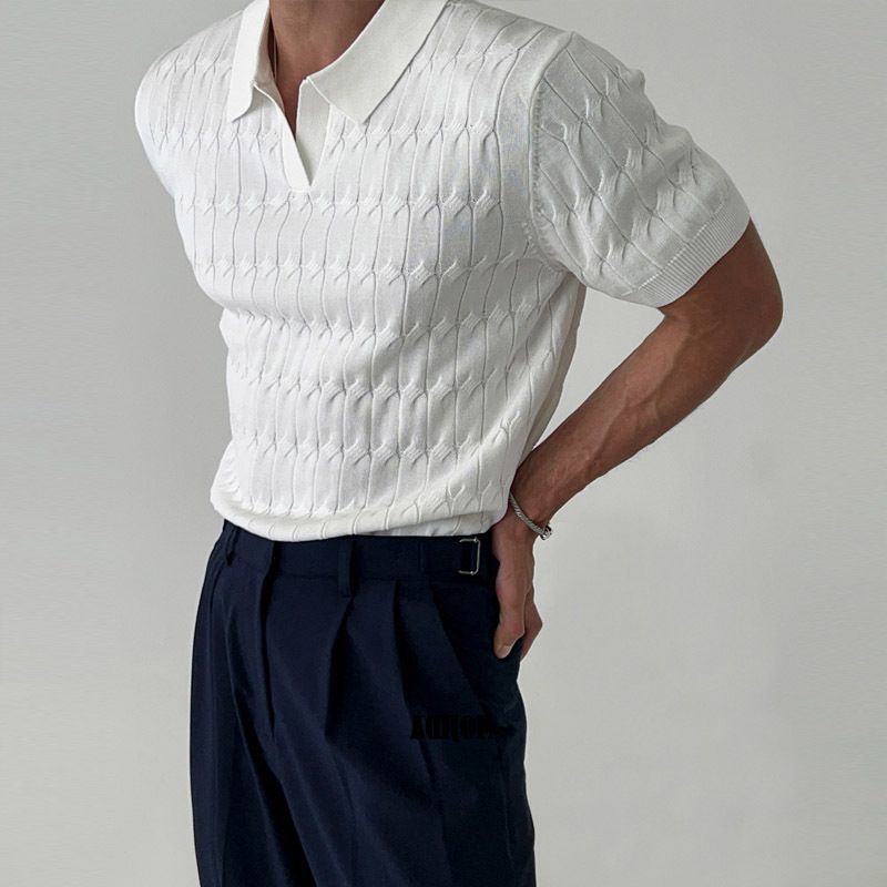 Polo tricoté à manches courtes pour homme, décontracté, demi-manches, revers, mode, coupe ajustée_voghion.com