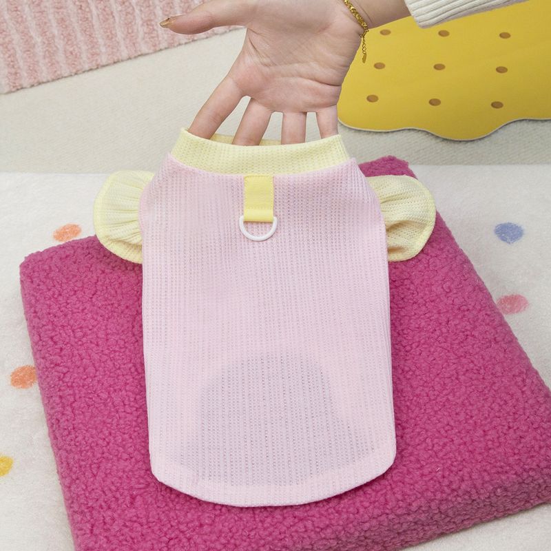 Pet Spring Summer New Cat Dog Clothes Teddy Bichon Small Dogs Color Block Flutter Sleeve Vest Thin Style_voghion.com