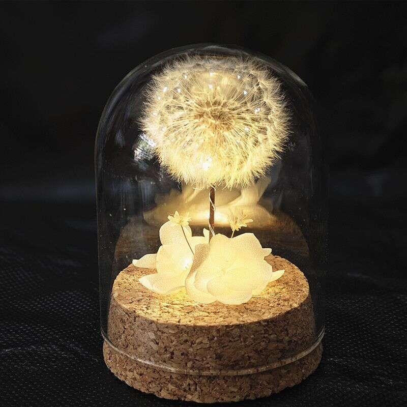 Luz de noche de diente de león, flor seca eterna, adorno hecho a mano, regalo de cumpleaños para novia, compañero de clase, mejor amigo._voghion.com
