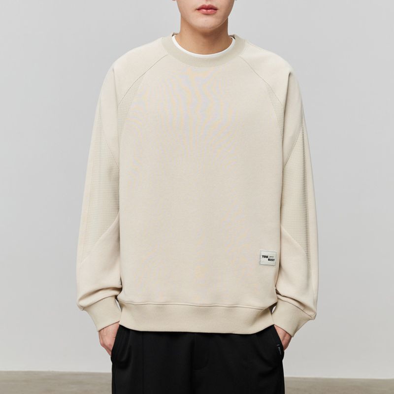Rundhals-Sweatshirt mit strukturiertem Patchwork und langen Ärmeln für Herren im Frühjahr und Herbst, mit leicht lockerer Passform_voghion.com