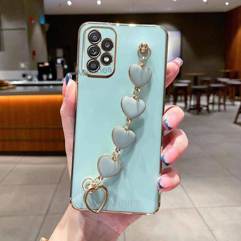 A 53 33 23 73 52 32 Luksuriøst plating-deksel med kjærlighetshjerte og kjede til Samsung Galaxy A53 A33 A13 A23 A73 A52 S 4G 5G Ban_voghion.com