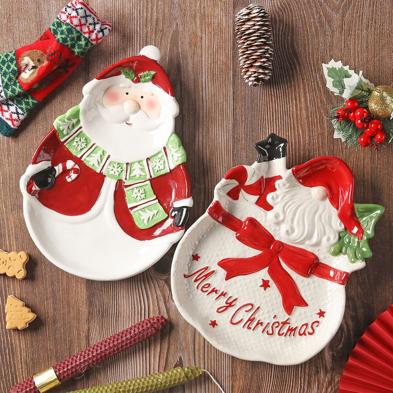 3D Hand-Painted Export Santa Claus Pine Tree Irregular Ceramic Breakfast Dessert Snack Plate Christmas Tableware_voghion.com