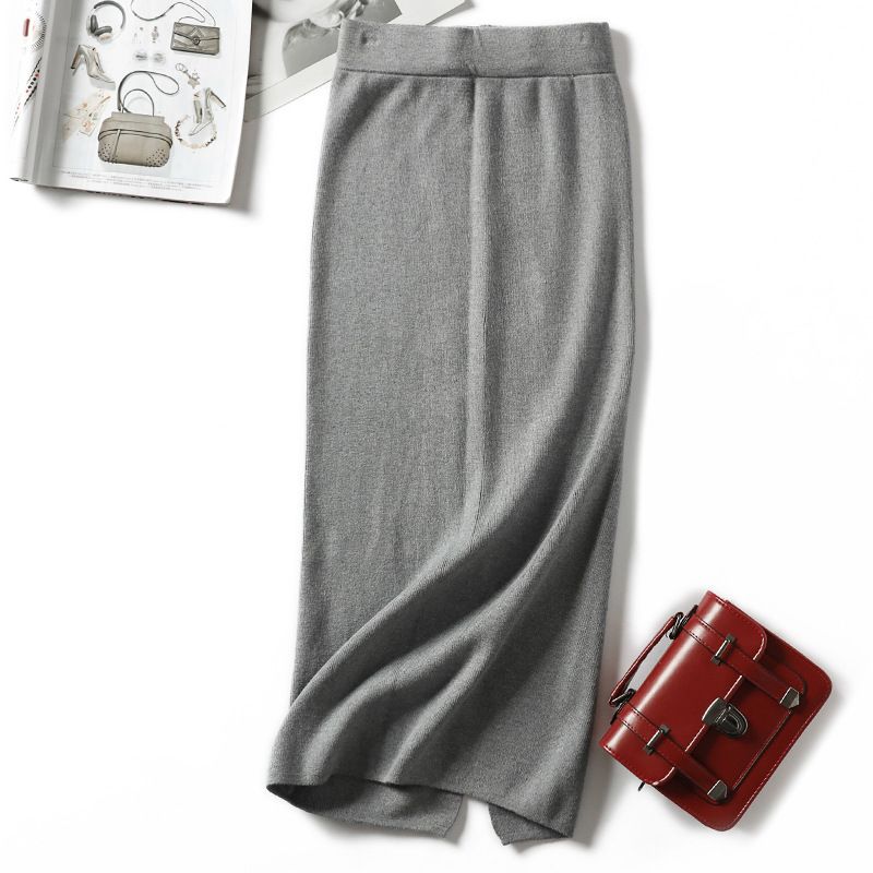 Fustă lungă tricotată pentru femei, toamnă și iarnă, nouă, pentru femei, de lungime medie, slim fit, cu crăpături la șold, pentru femei_voghion.com