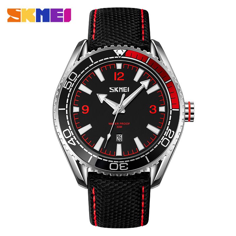 SKMEI Montre-Bracelet pour Homme, Montre à Quartz avec Bracelet en Cuir, Montre étanche Minimaliste à la Mode Analogique Date Montres d&#39;Affaires pour Hommes_voghion.com