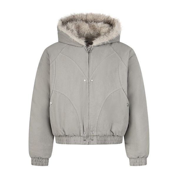 Winter Thickened Short Jacket With Camouflage Design, Pockets, Canvas Workwear, Fur Collar, Hooded Cotton Coat For Men_voghion.com