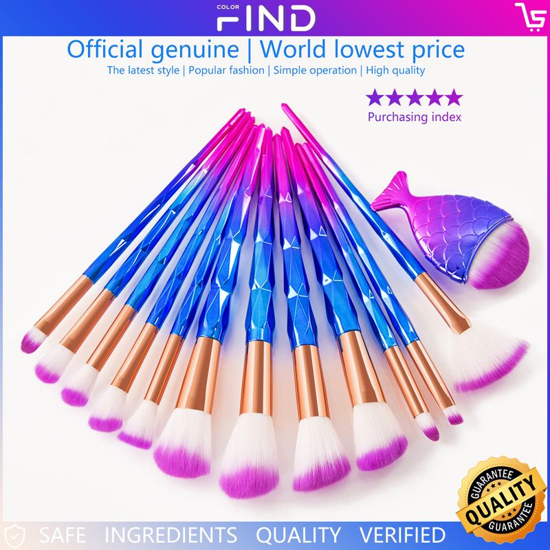 13 pcs multi-color makeup brush set, diamond shape, rose gold tube, FINDCOLOR factory direct sale_voghion.com