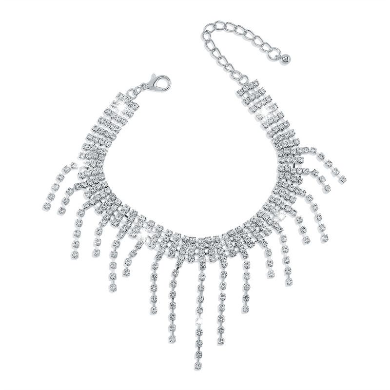 Cavigliera versatile multistrato con strass, di alta qualità, con nappe e catena a griffe con diamanti_voghion.com