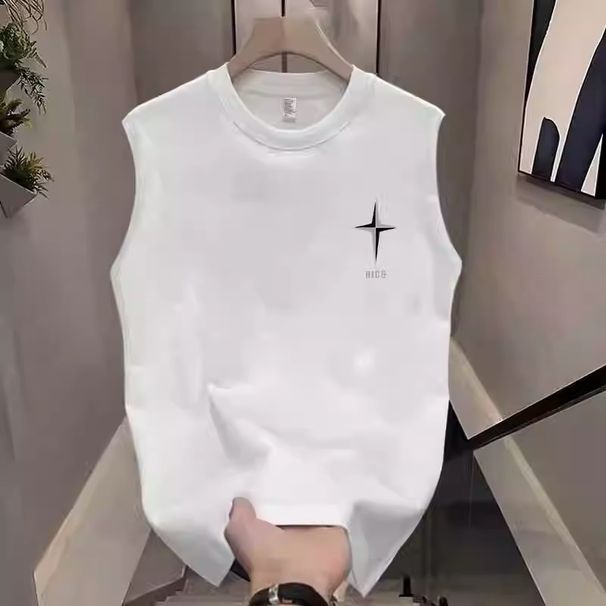 Roupas masculinas Colete esportivo Masculino Verão Solto Agasalho Sem Mangas Camiseta Meninos Casual Ombro Largo Colete Top_voghion.com