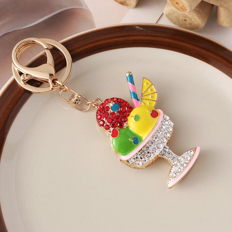 New Enamel Colorful Diamond-Encrusted Ice Cream Cup Car Cute Bag Keychain Pendant Small Gift_voghion.com