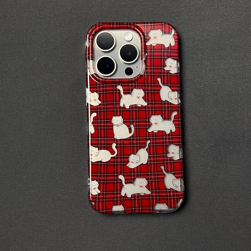 【Vendita calda in negozio】 Red Plaid Kitten 16/15/14 Pro Phone 12/11 Creative XR/XS Custodia morbida 7plus Trasparente 8p_voghion.com
