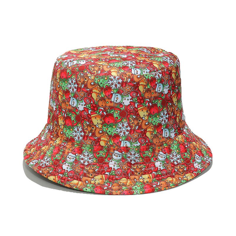 New2024 Weihnachtsmann Schneemann Schneeflocke Geschenk Bedruckte doppelseitige Fischertopf Damen Weihnachtsmütze_voghion.com