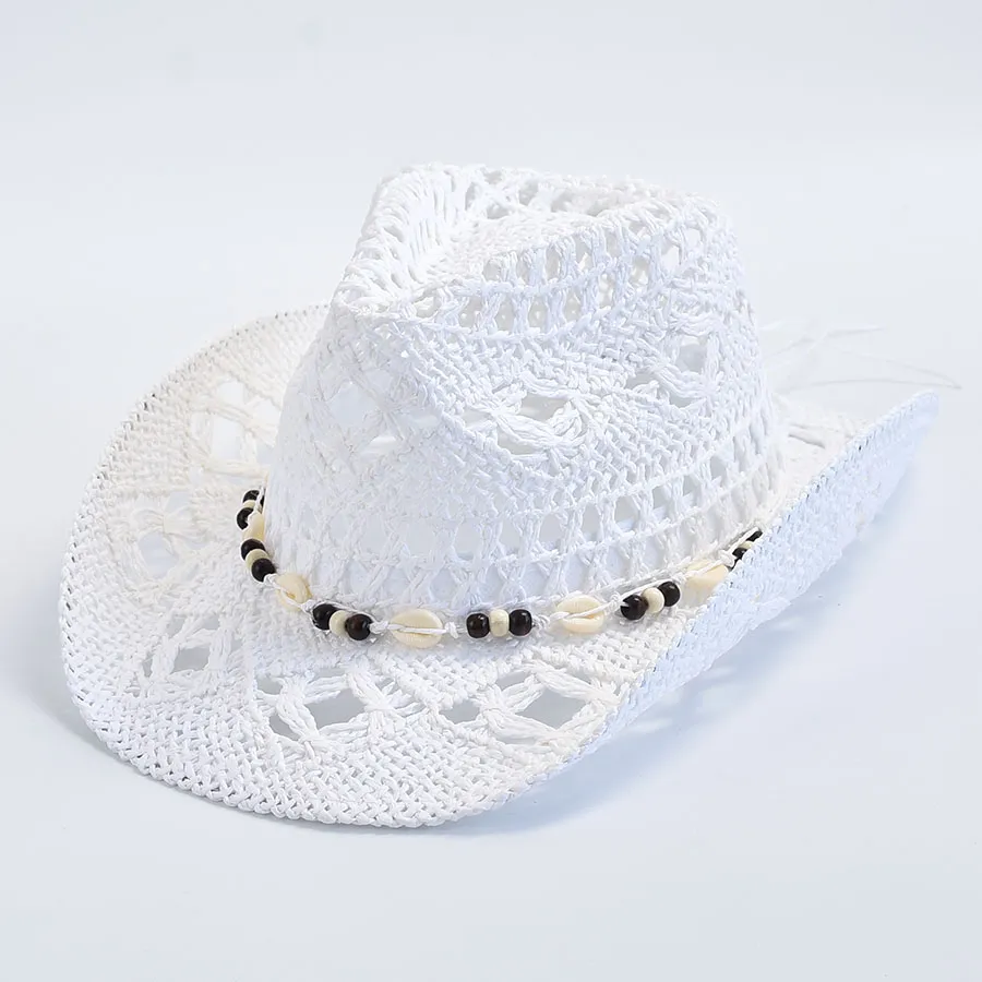 Chapeau de soleil en paille naturelle Panama pour femme, chapeau d'été creux pour la plage, Sombrero_voghion.com