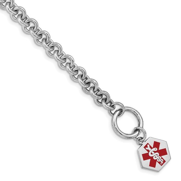 Sterling Silver Rhodium Engraveable Enamel Hexagon Medical ID Bracelet_voghion.com