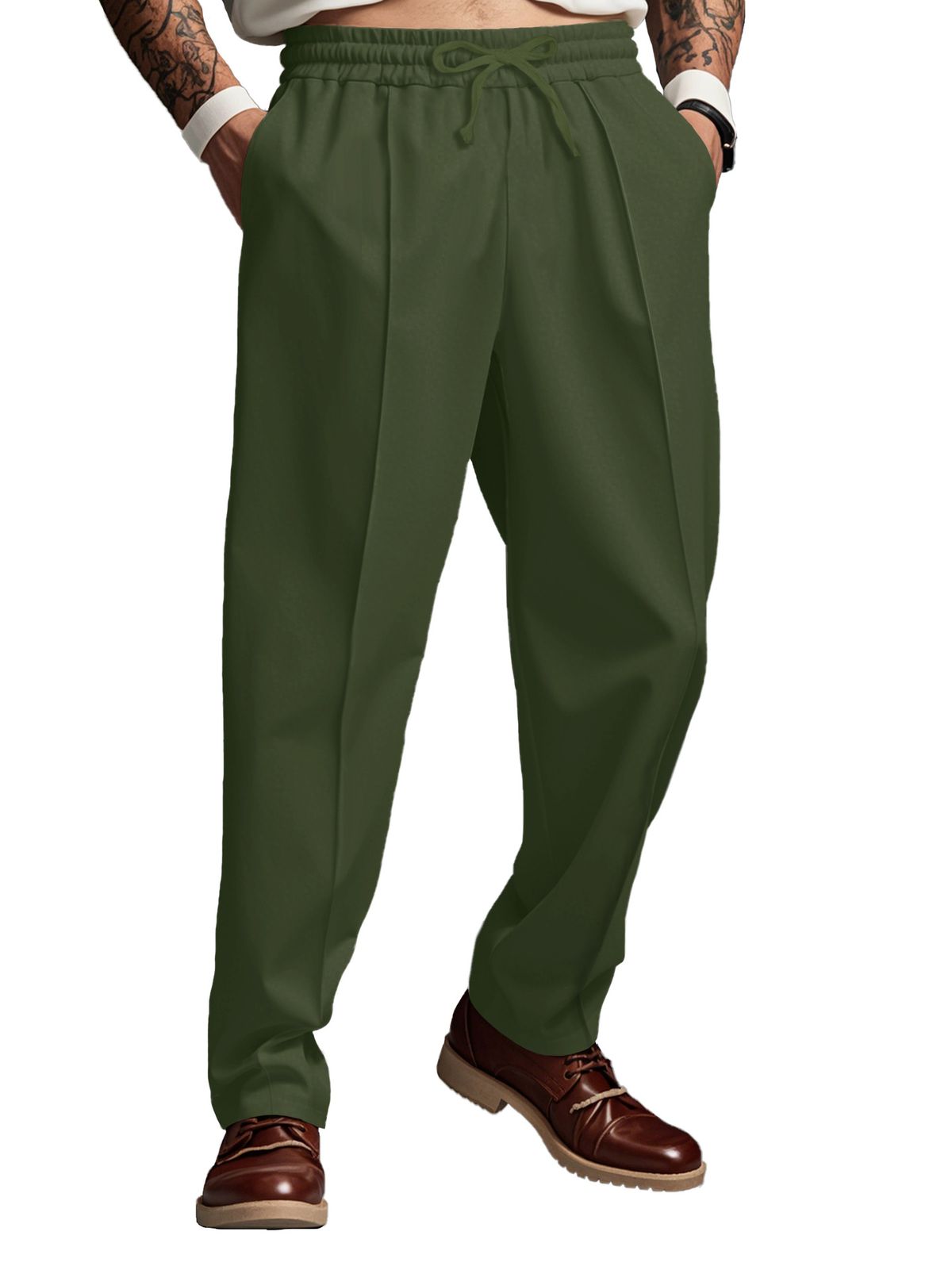 Herrenbekleidung Herren Freizeithose mit weitem Bein und mittlerer Taille, lockere amerikanische Jogginghose, einfarbig, mit Kordelzug, Sport-Jogginghose_voghion.com