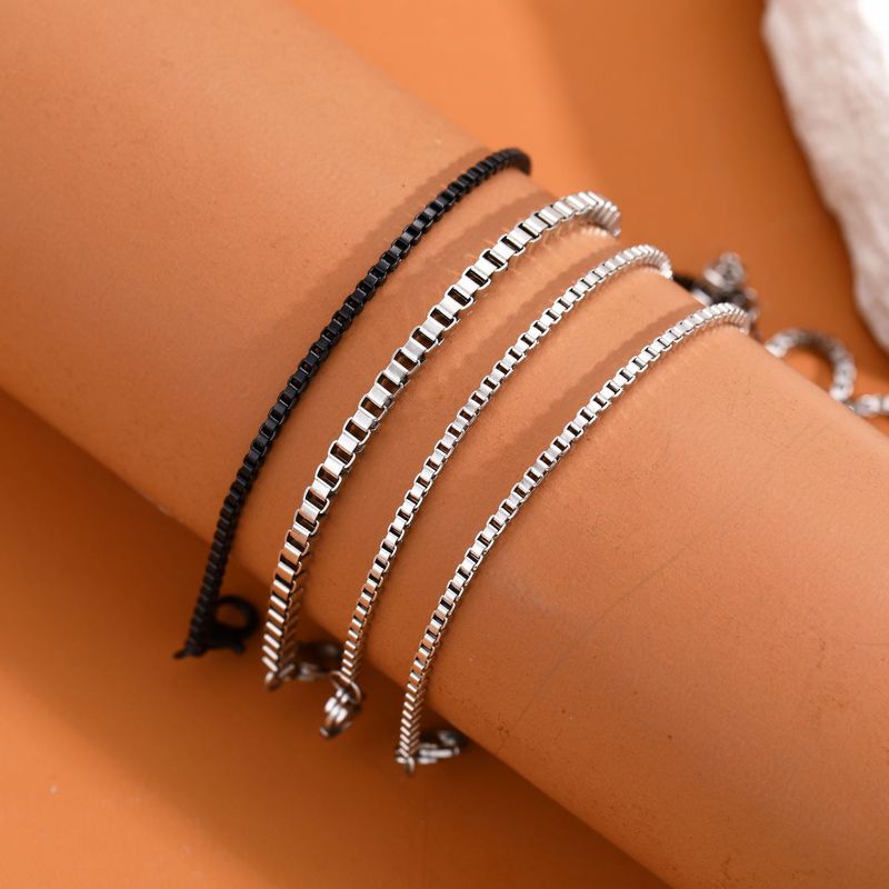Nuevo conjunto de 4 pulseras de acero inoxidable estilo hip hop para hombre, con personalidad y cadena de caja resistente a la decoloración._voghion.com