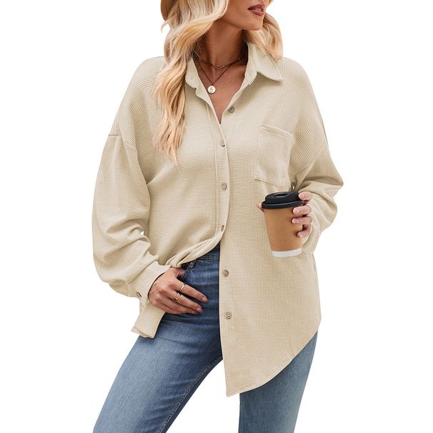 Verve 2025 Women's Autumn Winter New Casual Loose Pocket Waffle Pattern Fashion Shirt_voghion.com