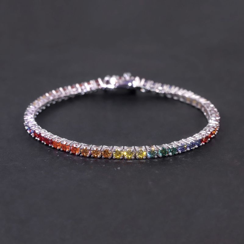Könnyű, luxus, szivárvány színű moissanit karkötő S925 ezüst teniszlánc 3/4/5 mm-es színes karkötő, divatos stílusban_voghion.com