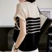 ZYN662900MG Bliss striped knit sweater with full texture~Texture color blocked round neck loose vest 2024_voghion.com