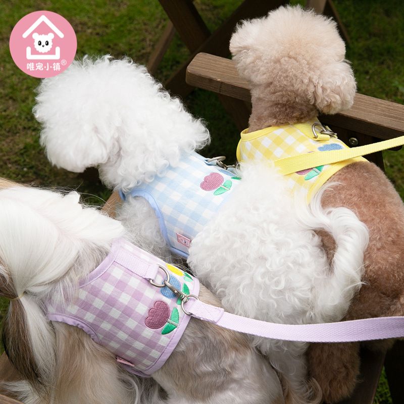 Weichong Town Tulip Embroidered Chest Harness Leash For Walking Dogs And Cats Vest Teddy Pet Clothes_voghion.com