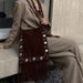 2025 Fall And Winter New Rivets Matte Leather Single Shoulder Crossbody Bag With Tassels, With The Same Model As The Network Fashionable_voghion.com