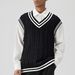 Hanmei Men's Winter New Pullover V-Neck Cable Knit Sleeveless Top Vest Sweater F3328_voghion.com