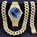 Ensemble de bijoux tendance hip-hop, montre unisexe à chaîne en or avec micro-incrustations de zircon cubain et diamants._voghion.com