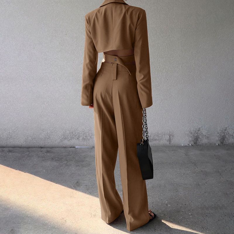 Set aus langärmeligem Blazer und hochtaillierter, lässiger Hose mit weitem Bein im europäischen und amerikanischen Stil (Design Sense Niche 2025)_voghion.com