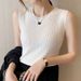 Women's inner layer in summer and as outer layer, tight-fitting short style with small camisole, ice silk thin knitted sweater sleeveless top_voghion.com