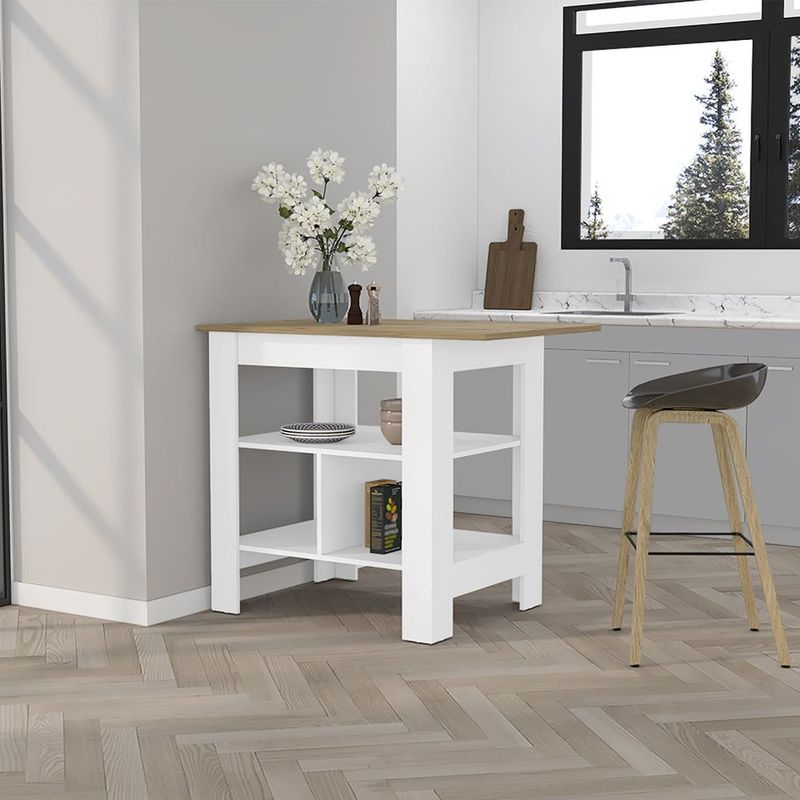 Kitchen Island Pompeya, Three Shelves, White Finish_voghion.com