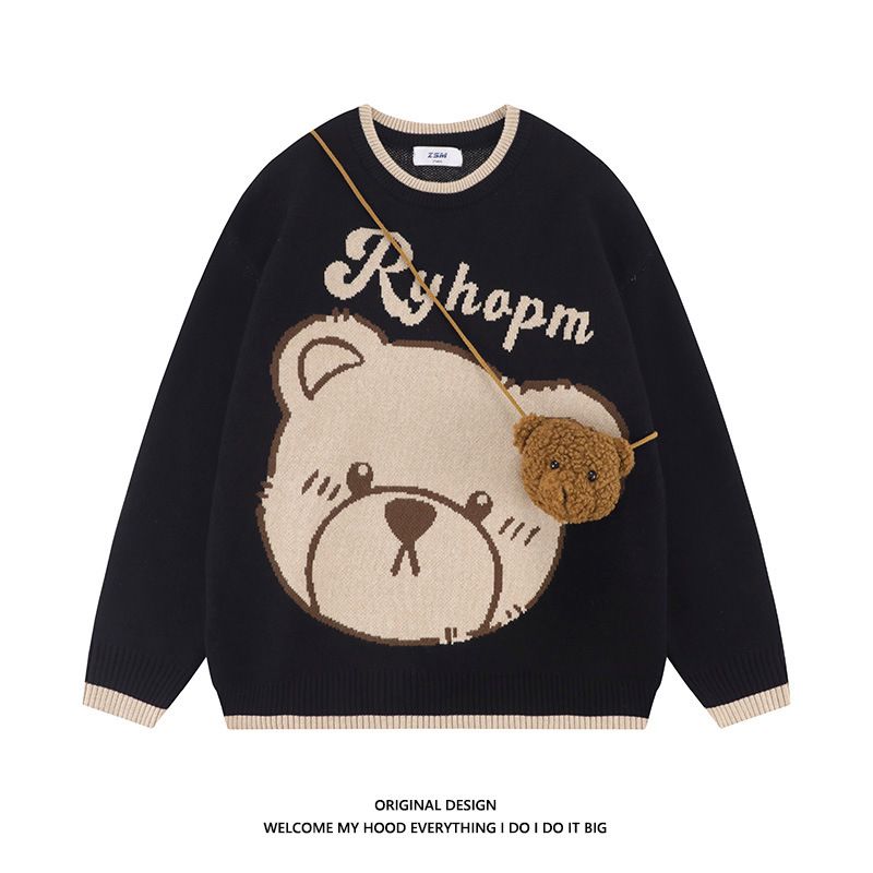 Men's Clothing Couples outfit autumn and winter new ins super hot loose sweater retro lazy style bear sweater coat trend_voghion.com