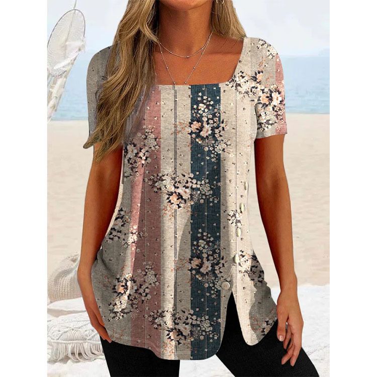 Women's ethnic style button-open short-sleeved blouse_voghion.com
