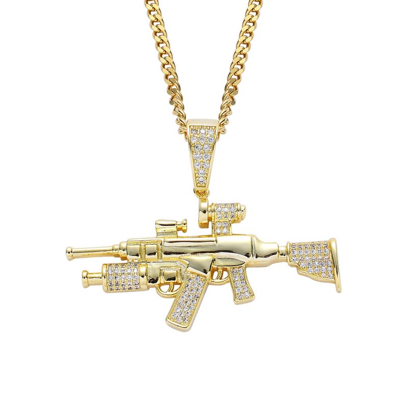 Hip Hop Gun Pendant – Trendy Sniper Rifle Design With Copper & Zircon Inlay For Men, Cool Streetwear Jewelry_voghion.com