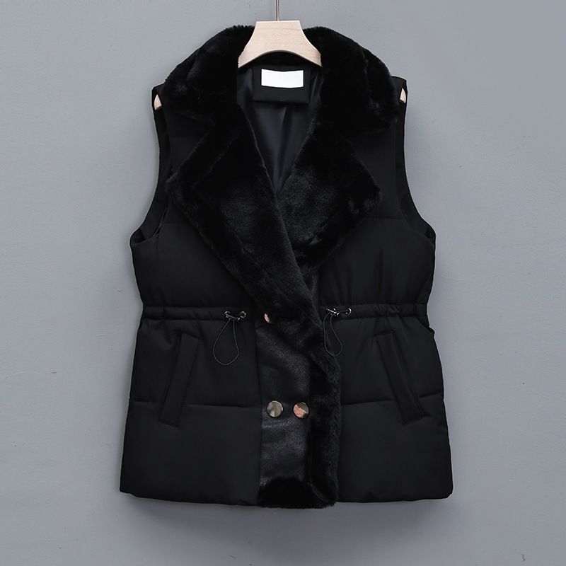 Women's Clothing Lambswool splicing down cotton vest for women winter outerwear 2024 autumn and winter new fur integrated waist vest_voghion.com