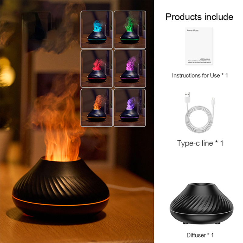 Vulkanische Flamme Aroma Diffusor Ätherisches Öl Lampe 130ml USB Tragbarer Luftbefeuchter Mit Farbe Nacht Licht Duft Hause_voghion.com