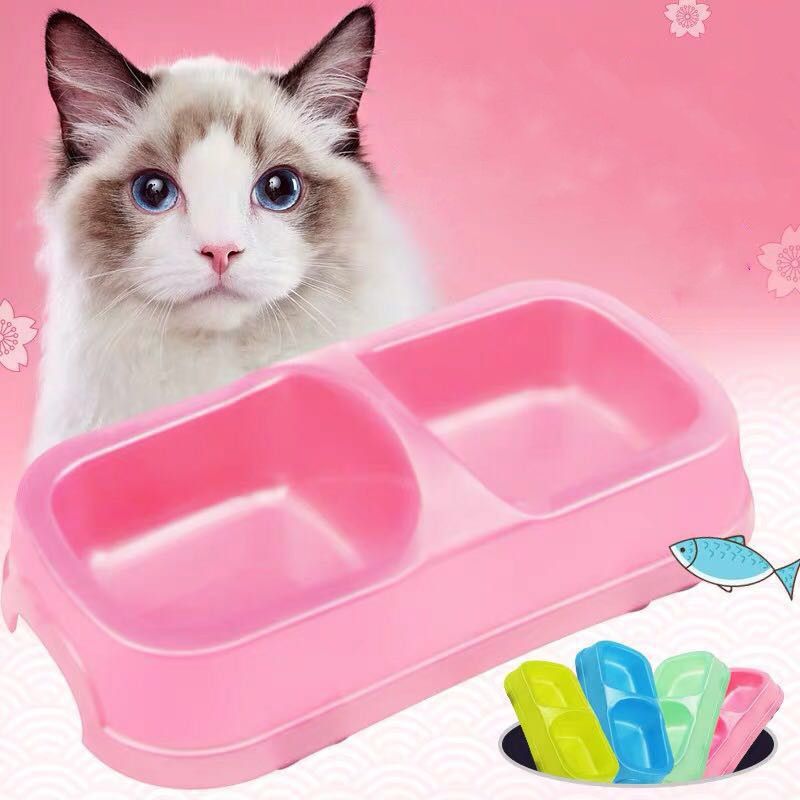 Kæledyrsartikler Candy Color Transparent plastik Dobbeltfoder Katte Hundeskål Universal Overkommelig Holdbar_voghion.com